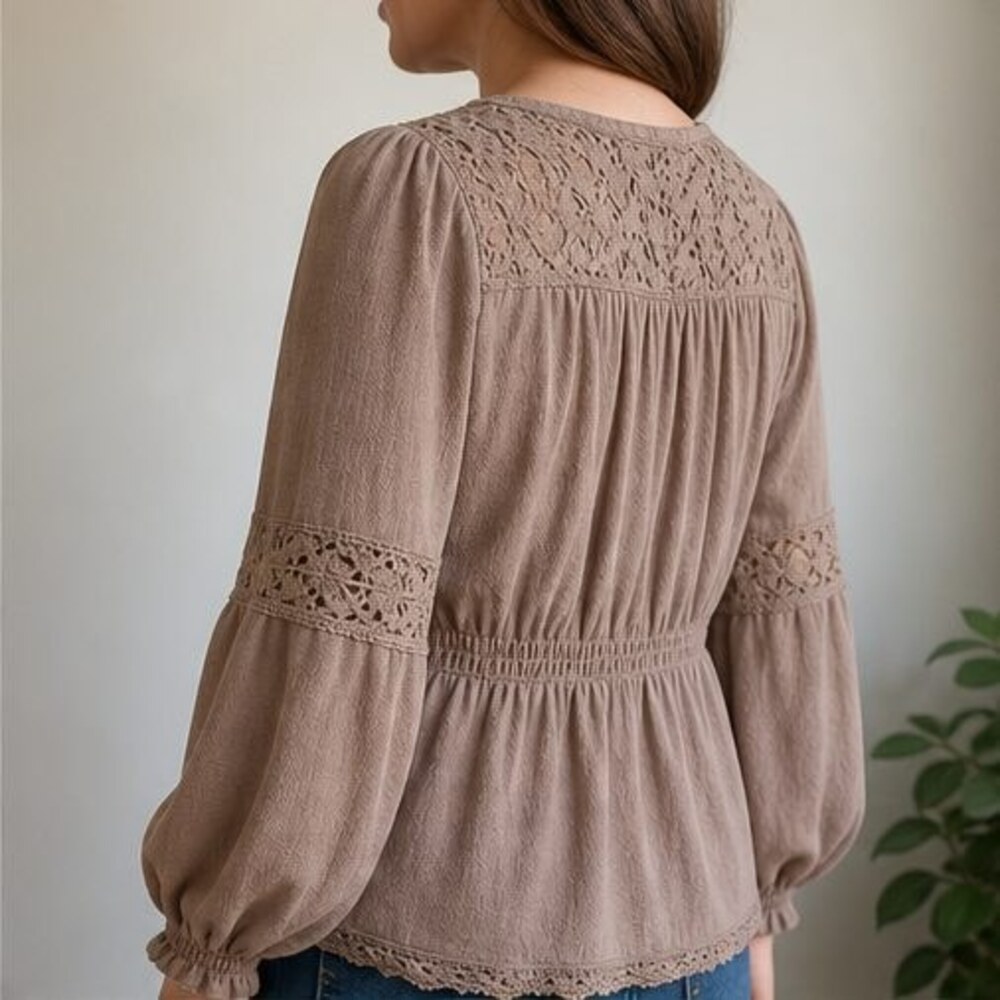 Taupe Ruffle Blouse - Picture 3 of 6